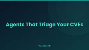 AI agents for vulnerability management dashboard illustration, dark navy and teal Tha-Shed branded graphic
