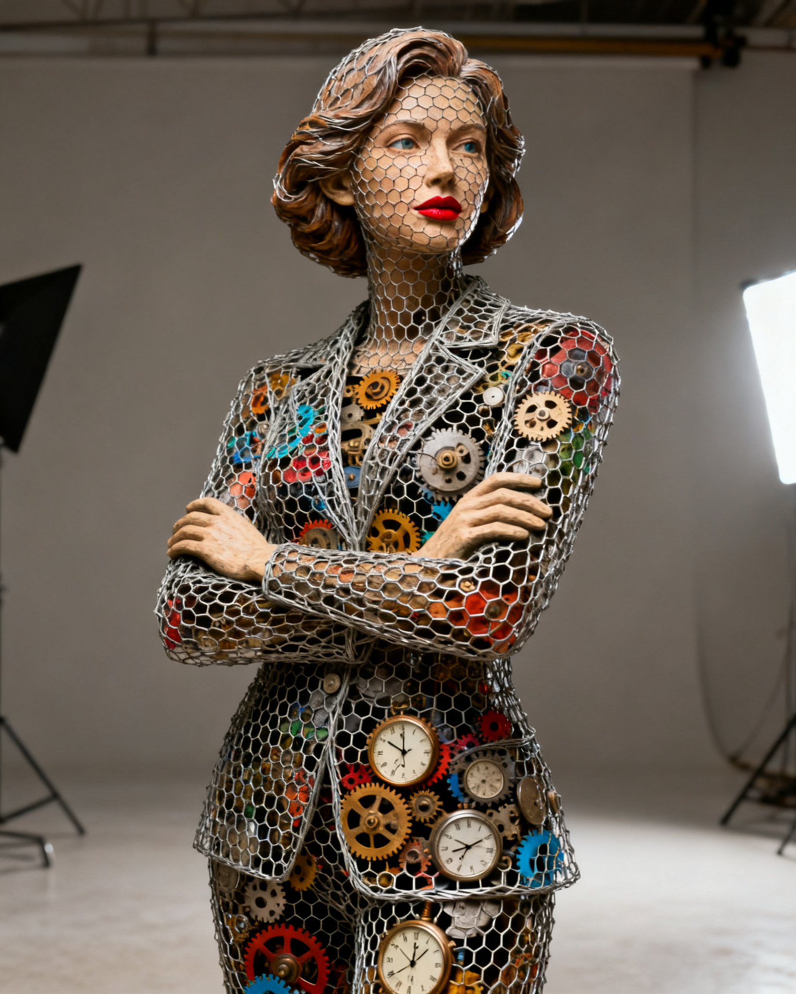 The same avatar as a wire and gears sculpture